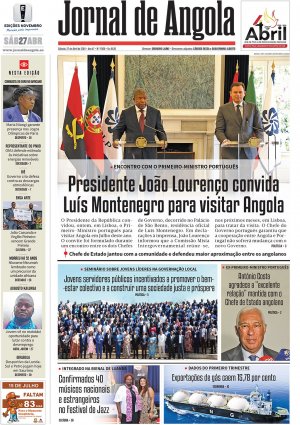 Capa do Jornal de Angola, Sábado, 27 de Abril de 2024
